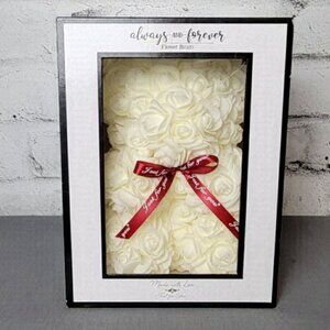 Always & Forever White Rose Flower Bear Gift Box 10” Romantic Decor